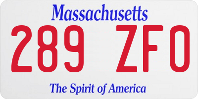 MA license plate 289ZF0