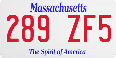MA license plate 289ZF5