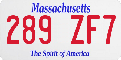 MA license plate 289ZF7