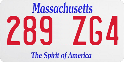 MA license plate 289ZG4