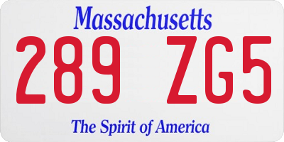 MA license plate 289ZG5