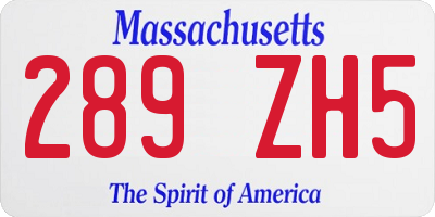 MA license plate 289ZH5