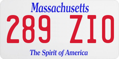 MA license plate 289ZI0