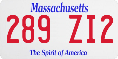 MA license plate 289ZI2