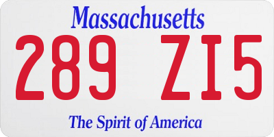 MA license plate 289ZI5