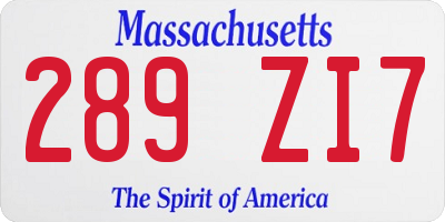 MA license plate 289ZI7