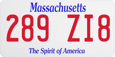 MA license plate 289ZI8