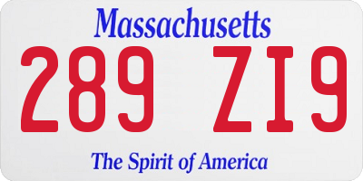 MA license plate 289ZI9
