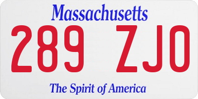 MA license plate 289ZJ0