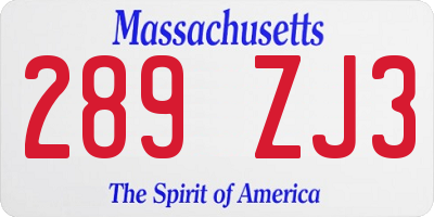MA license plate 289ZJ3
