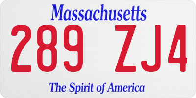 MA license plate 289ZJ4
