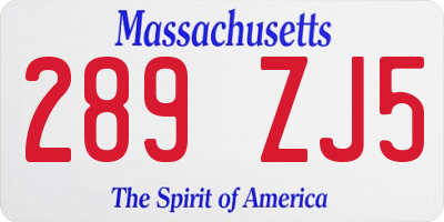 MA license plate 289ZJ5