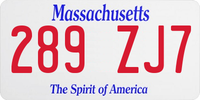 MA license plate 289ZJ7
