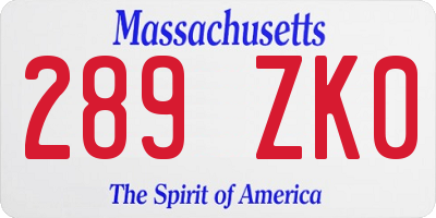 MA license plate 289ZK0