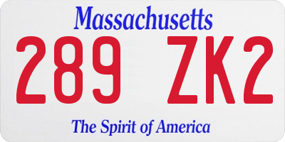 MA license plate 289ZK2