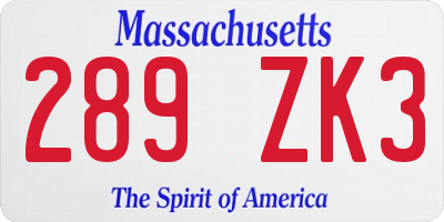 MA license plate 289ZK3