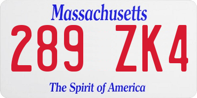 MA license plate 289ZK4