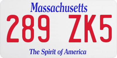 MA license plate 289ZK5