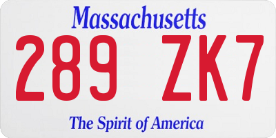 MA license plate 289ZK7