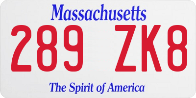 MA license plate 289ZK8