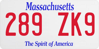 MA license plate 289ZK9