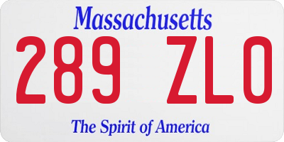 MA license plate 289ZL0