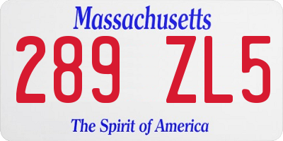 MA license plate 289ZL5