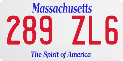 MA license plate 289ZL6