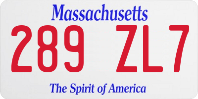 MA license plate 289ZL7