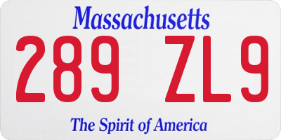 MA license plate 289ZL9