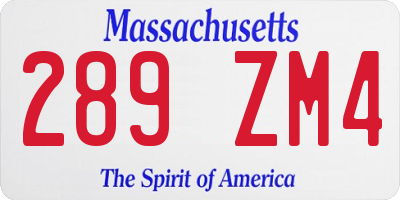 MA license plate 289ZM4