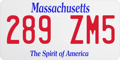 MA license plate 289ZM5