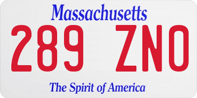 MA license plate 289ZN0