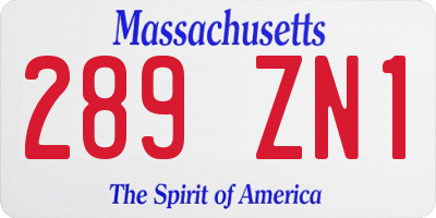 MA license plate 289ZN1