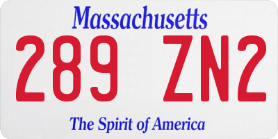 MA license plate 289ZN2