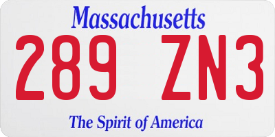 MA license plate 289ZN3