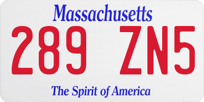 MA license plate 289ZN5