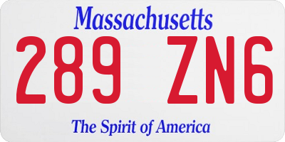 MA license plate 289ZN6