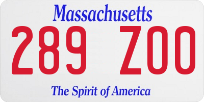 MA license plate 289ZO0
