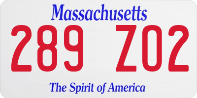 MA license plate 289ZO2