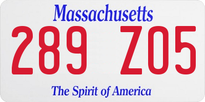MA license plate 289ZO5