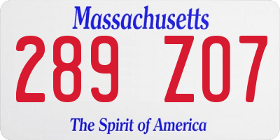 MA license plate 289ZO7