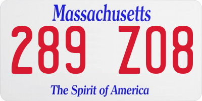 MA license plate 289ZO8