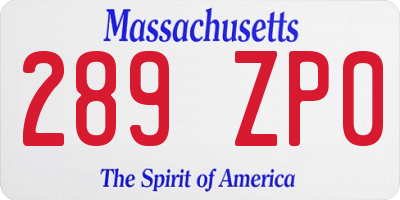 MA license plate 289ZP0