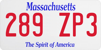 MA license plate 289ZP3