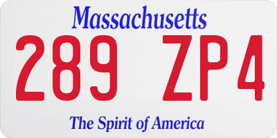 MA license plate 289ZP4