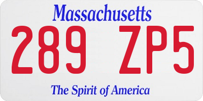 MA license plate 289ZP5