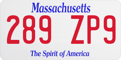 MA license plate 289ZP9