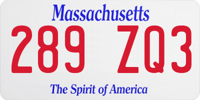 MA license plate 289ZQ3