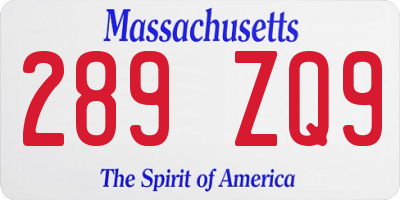 MA license plate 289ZQ9